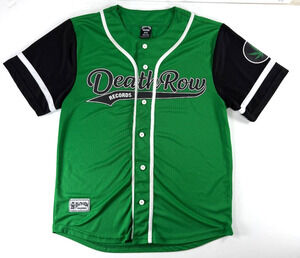 Death Row Records Green Black Baseball Jersey Mens Medium Hip Hop Rap Weed Leaf